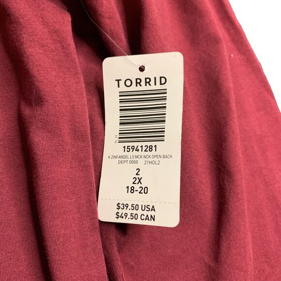 Torrid Burgundy Foxy Long Sleeve Top Keyhole Open Back Size 2x 18/20 - Picture 5 of 9